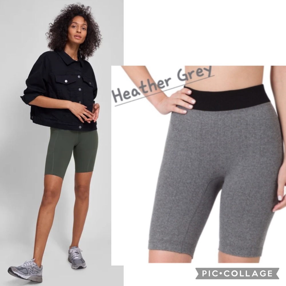 NEW! ZENANA Gray Black Ribbed Compression Bike Shorts S/M Streetwear Athletic